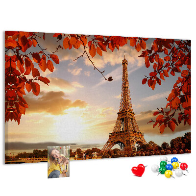 Tableau de liège La tour Eiffel dans un paysage d'automne.