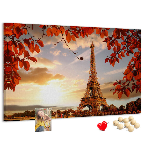 Tableau de liège La tour Eiffel dans un paysage d'automne.