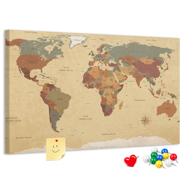 Tableau en liège Une carte du monde antique aux couleurs atténuées