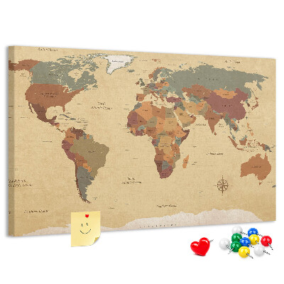 Tableau en liège Une carte du monde antique aux couleurs atténuées