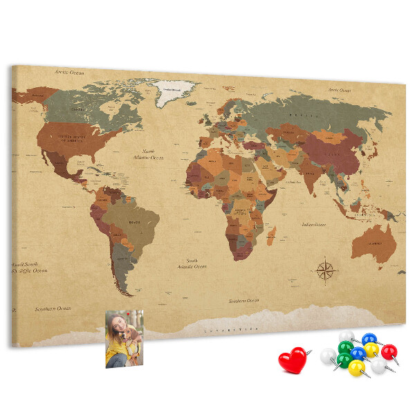 Tableau en liège Une carte du monde antique aux couleurs atténuées