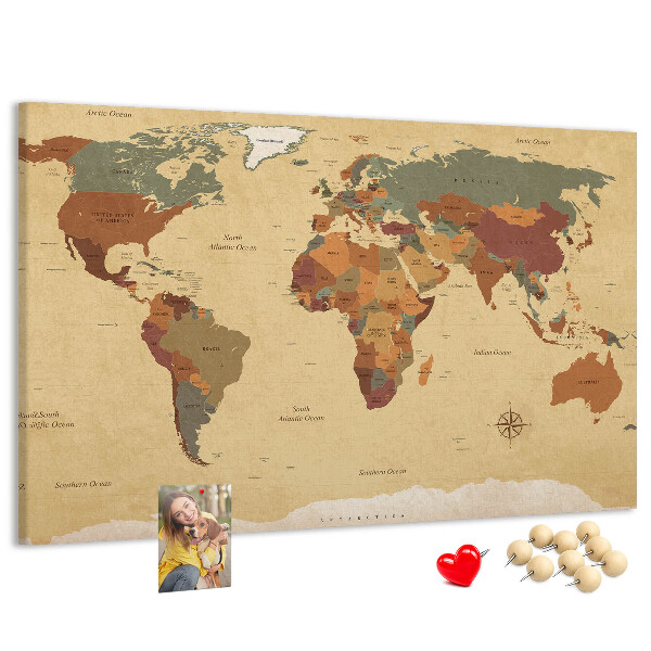 Tableau en liège Une carte du monde antique aux couleurs atténuées