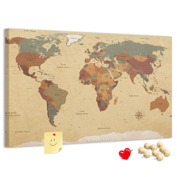 Tableau en liège Une carte du monde antique aux couleurs atténuées