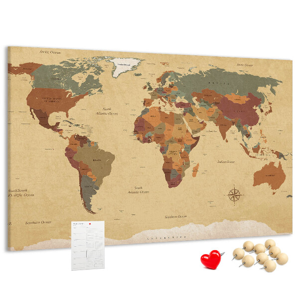 Tableau en liège Une carte du monde antique aux couleurs atténuées