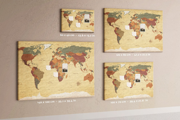 Tableau en liège Une carte du monde antique aux couleurs atténuées
