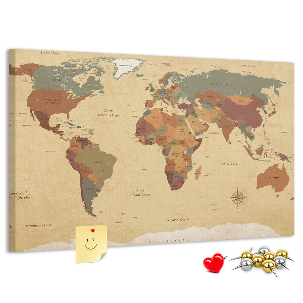 Tableau en liège Une carte du monde antique aux couleurs atténuées