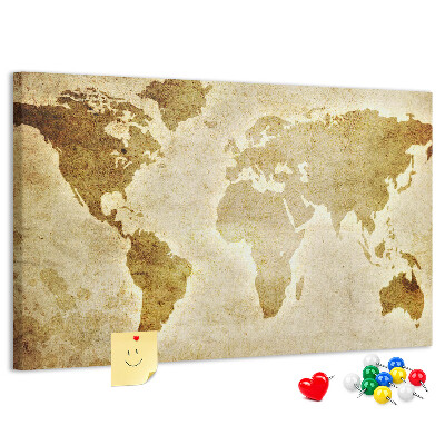 Tableau affichage liège Carte du monde antique en sépia.