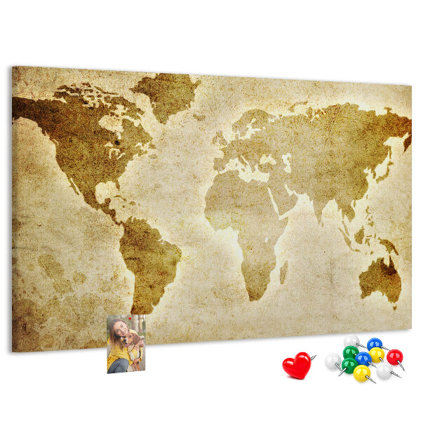 Tableau affichage liège Carte du monde antique en sépia.