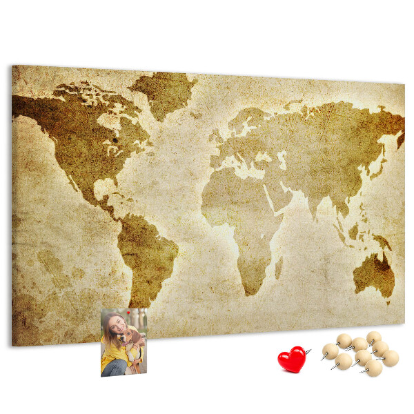 Tableau affichage liège Carte du monde antique en sépia.