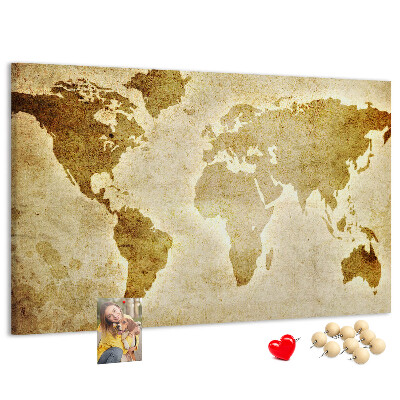 Tableau affichage liège Carte du monde antique en sépia.