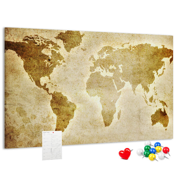 Tableau affichage liège Carte du monde antique en sépia.