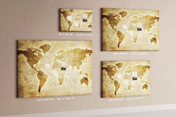 Tableau affichage liège Carte du monde antique en sépia.