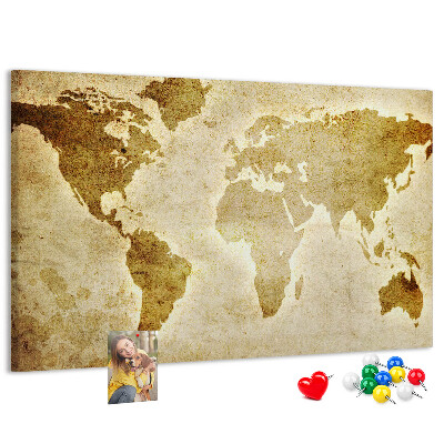 Tableau affichage liège Carte du monde antique en sépia.