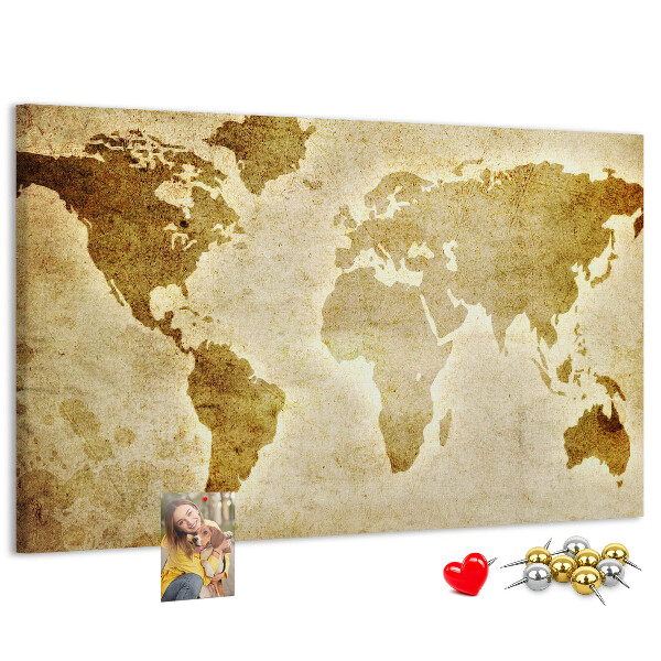 Tableau affichage liège Carte du monde antique en sépia.