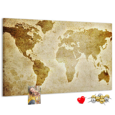 Tableau affichage liège Carte du monde antique en sépia.