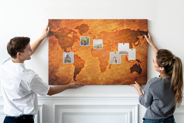 Tableau en liège Carte du monde antique sur fond brun