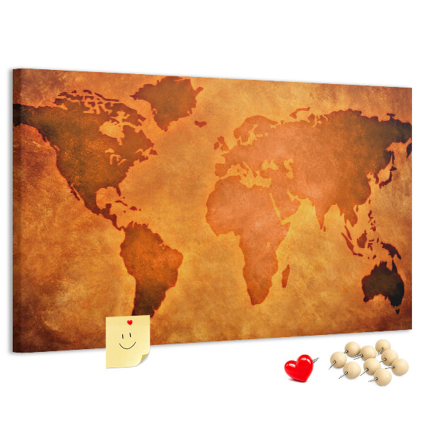 Tableau en liège Carte du monde antique sur fond brun