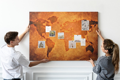 Tableau en liège Carte du monde antique sur fond brun