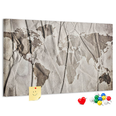 Tableau affichage liège Une carte du monde abîmée sur fond de papier