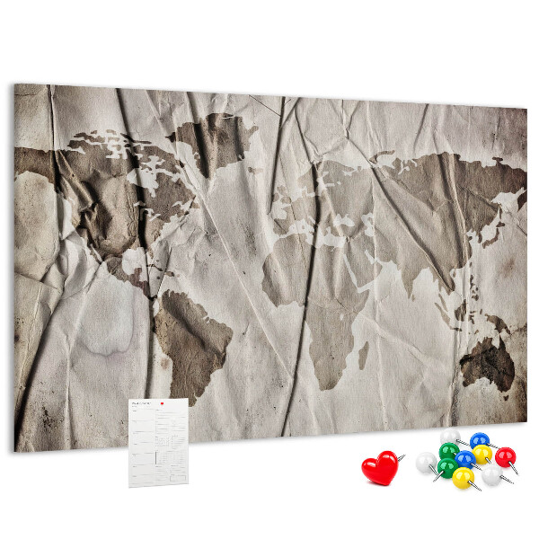 Tableau affichage liège Une carte du monde abîmée sur fond de papier