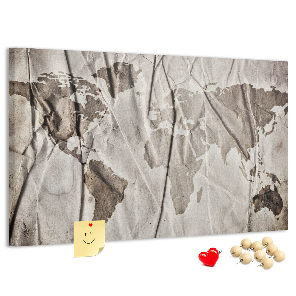 Tableau affichage liège Une carte du monde abîmée sur fond de papier