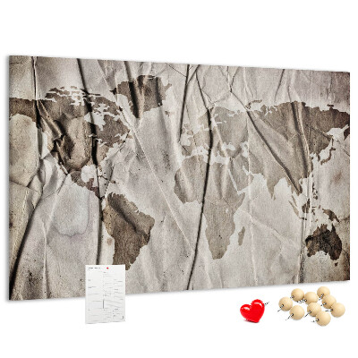 Tableau affichage liège Une carte du monde abîmée sur fond de papier