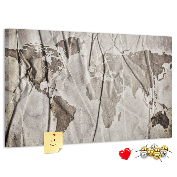 Tableau affichage liège Une carte du monde abîmée sur fond de papier