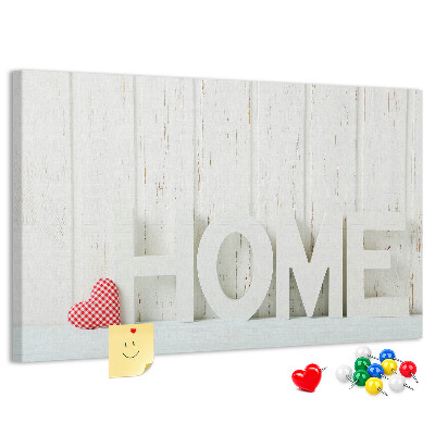 Tableau de liège Inscription HOME stylisée sur fond blanc