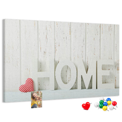 Tableau de liège Inscription HOME stylisée sur fond blanc