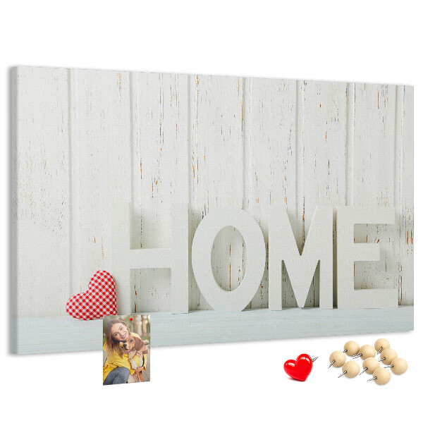 Tableau de liège Inscription HOME stylisée sur fond blanc