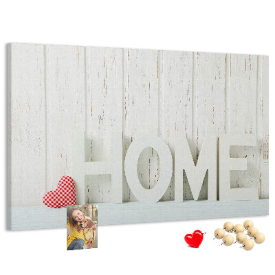 Tableau de liège Inscription HOME stylisée sur fond blanc
