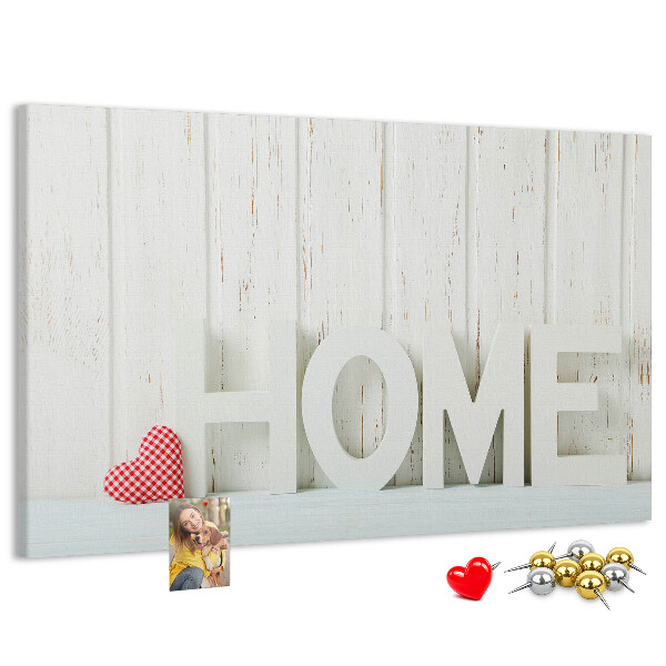 Tableau de liège Inscription HOME stylisée sur fond blanc