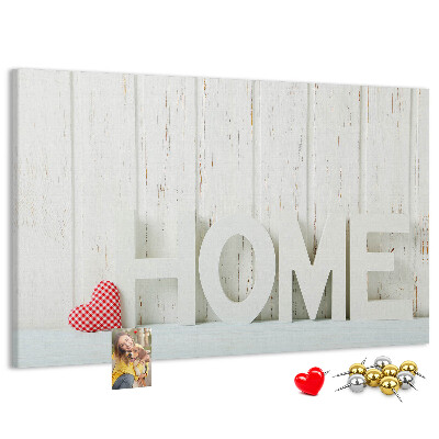 Tableau de liège Inscription HOME stylisée sur fond blanc
