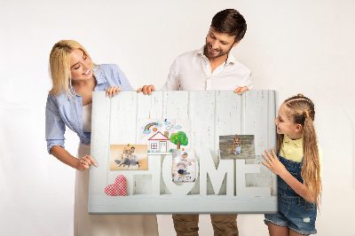 Tableau de liège Inscription HOME stylisée sur fond blanc