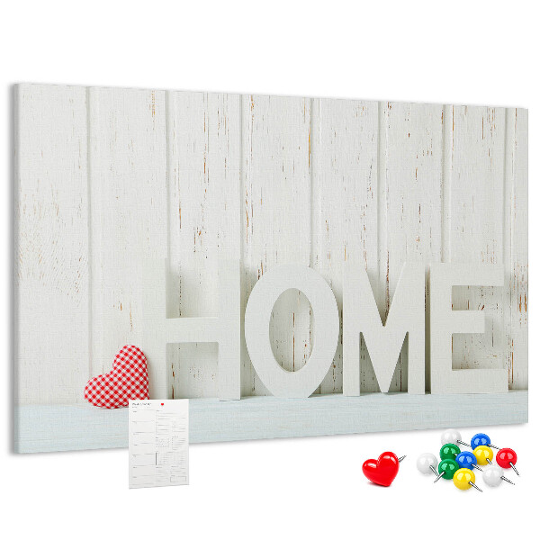 Tableau de liège Inscription HOME stylisée sur fond blanc