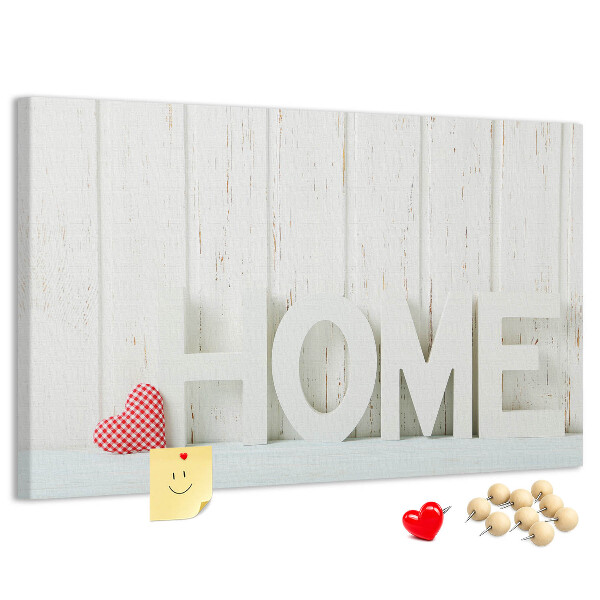 Tableau de liège Inscription HOME stylisée sur fond blanc