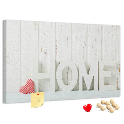Tableau de liège Inscription HOME stylisée sur fond blanc