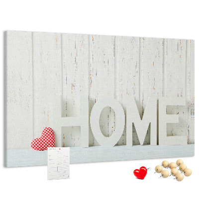 Tableau de liège Inscription HOME stylisée sur fond blanc
