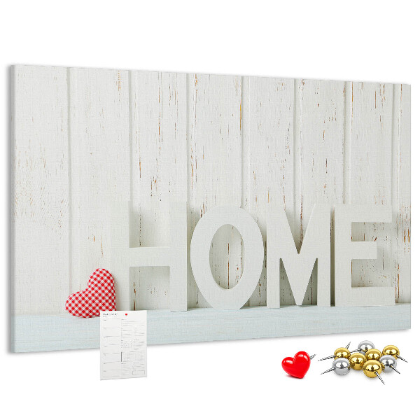 Tableau de liège Inscription HOME stylisée sur fond blanc