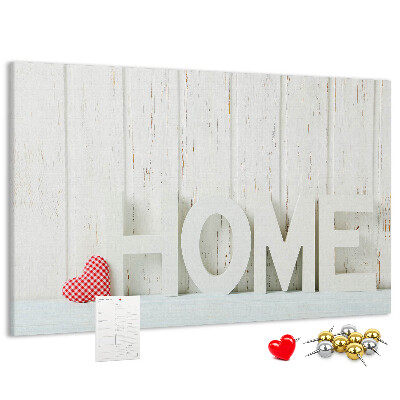 Tableau de liège Inscription HOME stylisée sur fond blanc