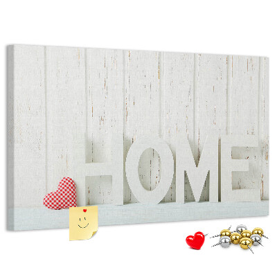 Tableau de liège Inscription HOME stylisée sur fond blanc