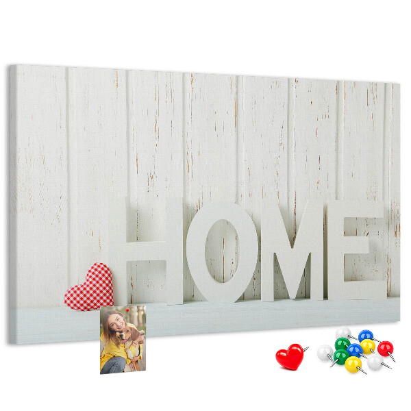 Tableau de liège Inscription HOME stylisée sur fond blanc