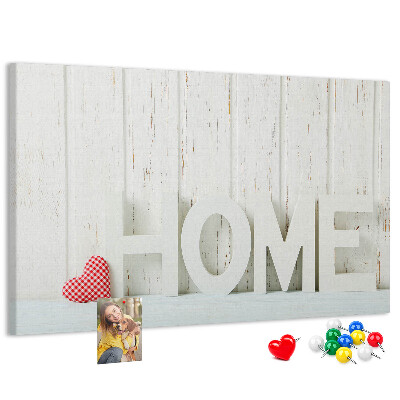 Tableau de liège Inscription HOME stylisée sur fond blanc