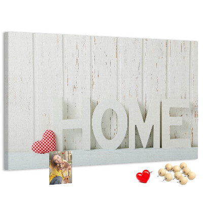 Tableau de liège Inscription HOME stylisée sur fond blanc