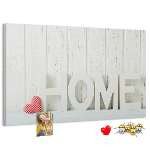 Tableau de liège Inscription HOME stylisée sur fond blanc