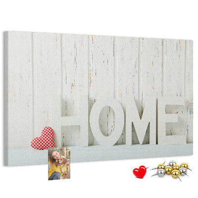 Tableau de liège Inscription HOME stylisée sur fond blanc