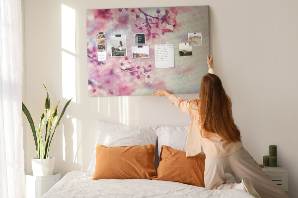 Tableau en liège branches florales aux teintes pastel