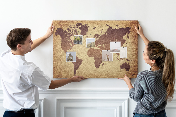 Tableau en liège Carte du monde antique en tons bruns