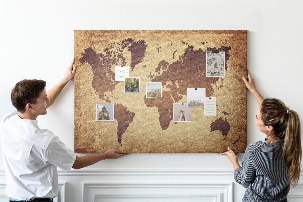 Tableau en liège Carte du monde antique en tons bruns