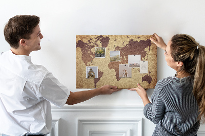 Tableau en liège Carte du monde antique en tons bruns